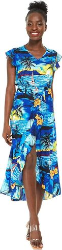 Women's Hawaiian Luau Wrap Ruffle Dress in Hibiscus Vine in Saudi Arabia