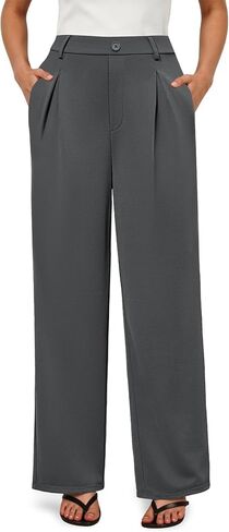 Dress Pants Women Wide Leg Stretchy Work Pants High Waisted Business Casual Trousers Slacks with Pockets in Saudi Arabia