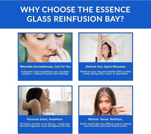 Essence Glass Reinfusion Bay & Nasal Diffuser Ring | Aromatherapy Ring Soaking Bay with Bamboo Lid | Refresh Essential Oil Scent for Wearable Diffusers | Eco‑Friendly & Reusable in Kuwait