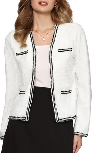 Women's Tweed Cardigan Long Sleeve Open Front Business Casual Knit Jacket for Dress in Saudi Arabia