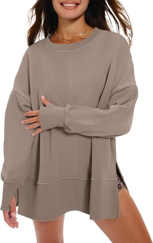 Locachy Women's Oversized Fleece Sweatshirt Casual Winter Warm Pullover Side Slit Sweatshirt Fashion Outfits Clothes in Saudi Arabia