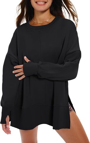 Locachy Women's Oversized Fleece Sweatshirt Casual Winter Warm Pullover Side Slit Sweatshirt Fashion Outfits Clothes in Saudi Arabia