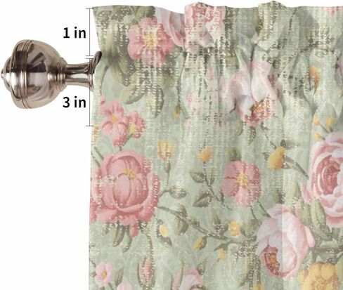 Yukro Valance for Windows Vintage Flower Pink Camellia Floral Sage Green Privacy Rod Pocket Window Treatment Valance Decorative Short Curtain Valance for Kitchen/Living Room/Bedroom 54x18in in Kuwait