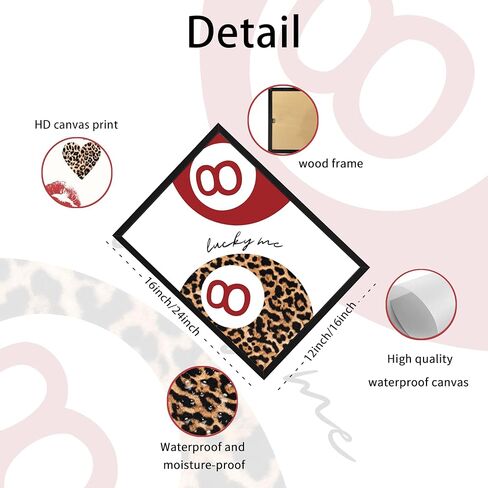 مؤطرة العصرية ليوبارد جدار الفن مجموعة من 3، الأحمر غير تقليدي لوحات ديكور الحائط الفهد Preppy، محظوظ 8 ديكور الغرفة الجمالية يطبع صور للفتيات غرفة نوم شقة النوم 12x16 بوصة الإطار الأسود in Kuwait