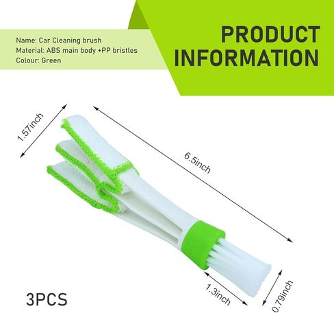 Set of 3 Mini Duster for Car Air Vent, 3 Arms Blinds Duster, Automotive Air Conditioner Cleaner and Brush, Cleaning Tools for Window Blinds, Keyboard, Air Conditioner Vents, Fans (Green) in Saudi Arabia