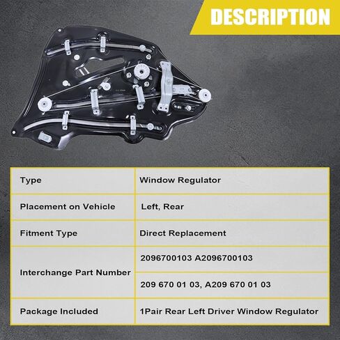 SecosAutoparts 2096700103 منظم النافذة الجانبية للسائق الخلفي الأيسر متوافق مع Mercedes CLK W209 CLK500 CLK320 CLK350 CLK55 CLK63 AMG 2003-2009 A2096700103 منظم نافذة زجاجي ربع in Saudi Arabia