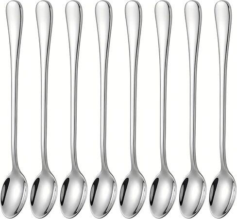 Long-handled ice tea spoon, cocktail stir spoons, stainless steel coffee spoons, Colored ice cream scoop (9 IN iridescence, Round) in Kuwait