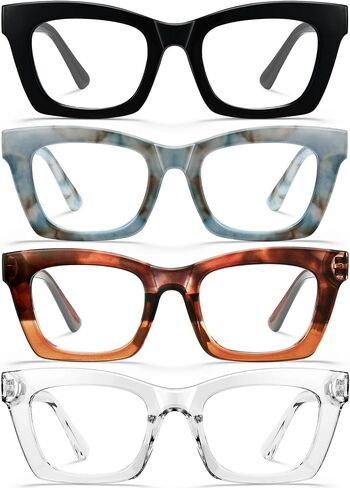 نظارات قراءة CCVOO مكونة من 6 قطع بنمط أوبرا للنساء، قارئات مربعة للكمبيوتر تحجب الضوء الأزرق مع مفصلات زنبركية للرجال (A1 Mix، 5.5) in Kuwait