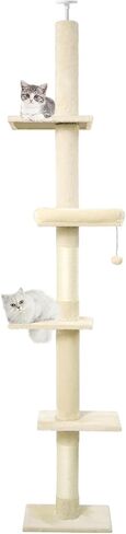 Floor to Ceiling Cat Tree, Cat Tower with Adjustable Height 98-110 Inches, 5 Tiers Tall Cat Tree Floor to Ceiling with Cozy Bed,Platforms, Sisal Scratching Posts for Cats Gray in Saudi Arabia