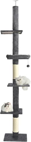 Floor to Ceiling Cat Tree, Cat Tower with Adjustable Height 98-110 Inches, 5 Tiers Tall Cat Tree Floor to Ceiling with Cozy Bed,Platforms, Sisal Scratching Posts for Cats Gray in Kuwait