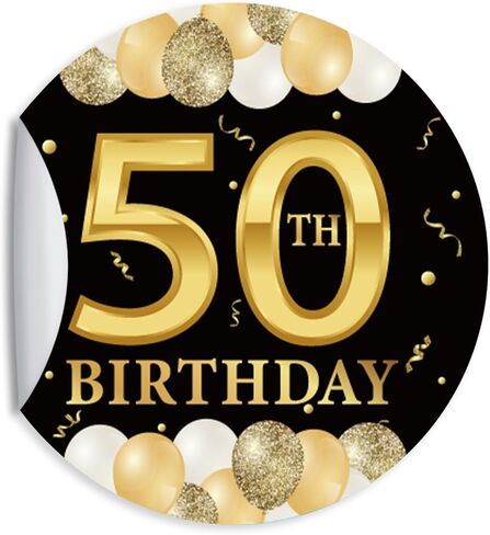 80 قطعة من ملصقات حفلات عيد الميلاد الخمسين - ملصقات عيد الميلاد الخمسين من الذهب الأسود - ملصقات لاصقة مستديرة مقاس 1.5 بوصة - لوازم زينة الذكرى السنوية - رائعة لمفضلات الحفلات، وأختام الأظرف، وحقائب الهدايا الجيدة in Kuwait