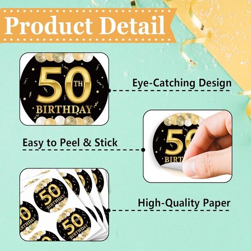 80 قطعة من ملصقات حفلات عيد الميلاد الخمسين - ملصقات عيد الميلاد الخمسين من الذهب الأسود - ملصقات لاصقة مستديرة مقاس 1.5 بوصة - لوازم زينة الذكرى السنوية - رائعة لمفضلات الحفلات، وأختام الأظرف، وحقائب الهدايا الجيدة in Kuwait