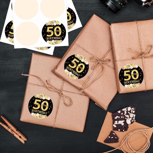 80 قطعة من ملصقات حفلات عيد الميلاد الخمسين - ملصقات عيد الميلاد الخمسين من الذهب الأسود - ملصقات لاصقة مستديرة مقاس 1.5 بوصة - لوازم زينة الذكرى السنوية - رائعة لمفضلات الحفلات، وأختام الأظرف، وحقائب الهدايا الجيدة in Kuwait