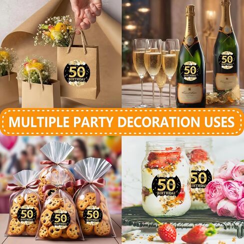 80 قطعة من ملصقات حفلات عيد الميلاد الخمسين - ملصقات عيد الميلاد الخمسين من الذهب الأسود - ملصقات لاصقة مستديرة مقاس 1.5 بوصة - لوازم زينة الذكرى السنوية - رائعة لمفضلات الحفلات، وأختام الأظرف، وحقائب الهدايا الجيدة in Kuwait