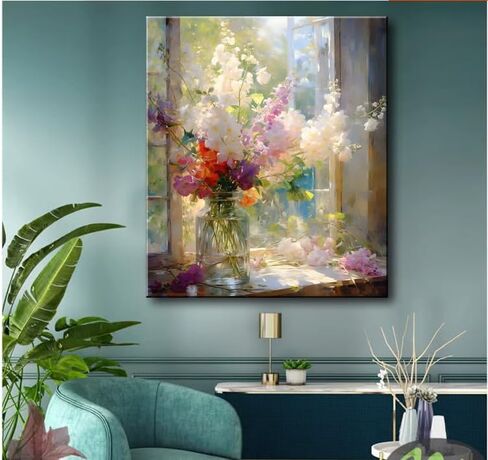 Colorful Flower Framed Canvas Wall Art, Watercolor Floral Bathroom Wall Decor, Spring Nature Wall Painting, Multicolor Botanical Art Print for Living Room, Bedroom, Office - 12X15 in Saudi Arabia