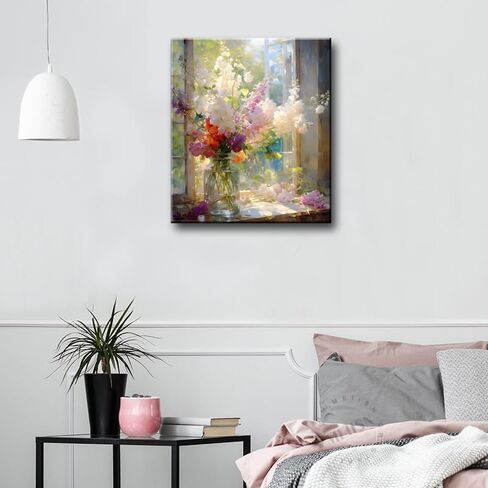 Colorful Flower Framed Canvas Wall Art, Watercolor Floral Bathroom Wall Decor, Spring Nature Wall Painting, Multicolor Botanical Art Print for Living Room, Bedroom, Office - 12X15 in Saudi Arabia