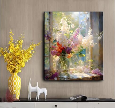 Colorful Flower Framed Canvas Wall Art, Watercolor Floral Bathroom Wall Decor, Spring Nature Wall Painting, Multicolor Botanical Art Print for Living Room, Bedroom, Office - 12X15 in Saudi Arabia