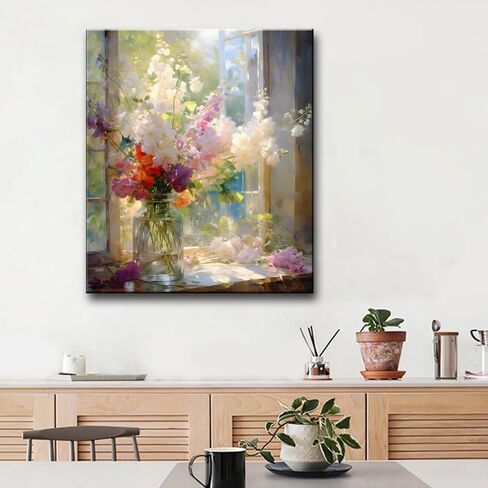 Colorful Flower Framed Canvas Wall Art, Watercolor Floral Bathroom Wall Decor, Spring Nature Wall Painting, Multicolor Botanical Art Print for Living Room, Bedroom, Office - 12X15 in Saudi Arabia