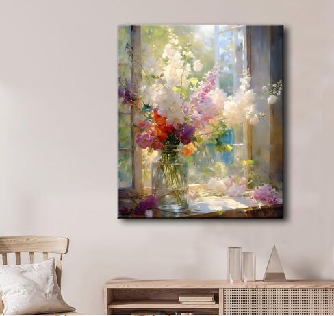 Colorful Flower Framed Canvas Wall Art, Watercolor Floral Bathroom Wall Decor, Spring Nature Wall Painting, Multicolor Botanical Art Print for Living Room, Bedroom, Office - 12X15 in Saudi Arabia