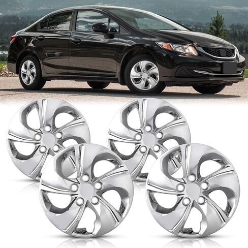 WolfX 15 Inch Hubcaps Set of 4 Wheel Rim Cover for Honda Civic Sedan 2013-2015[Not Fit for Hybrid Model] (Only Fit for Steel Hub) PP Material Wheel Rim Hub Cap Replacement, Chrome in Kuwait