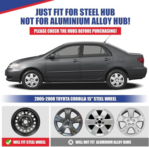 AUTOWIKI 15 Inch Hubcaps Set of 4 Compatible for Toyota Corolla 2005-2008 Black Wheel Rim Cover, Wheel Hubcaps PP Material Hub Cap Snap On Replacement fit for 05-08 Corolla in Saudi Arabia