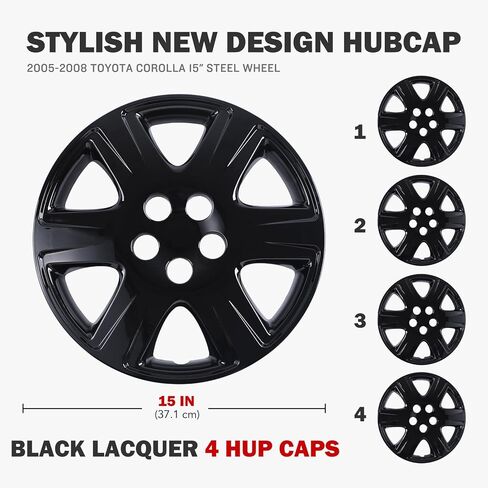 AUTOWIKI 15 Inch Hubcaps Set of 4 Compatible for Toyota Corolla 2005-2008 Black Wheel Rim Cover, Wheel Hubcaps PP Material Hub Cap Snap On Replacement fit for 05-08 Corolla in Saudi Arabia