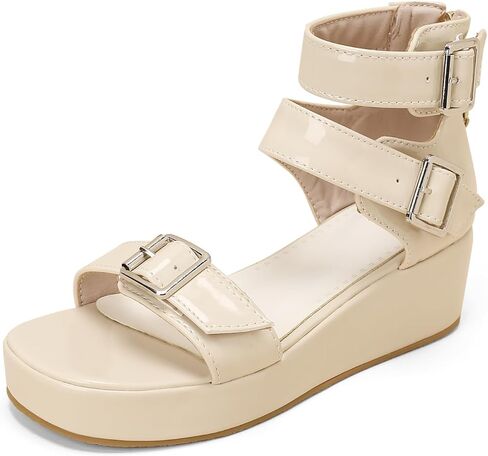 حذاء نسائي بكعب عريض على الطراز القوطي، صندل بكعب من الجلد الحائز على براءة اختراع مع أشرطة للكاحل بإبزيم معدني ثلاثي وسحاب خلفي in Kuwait