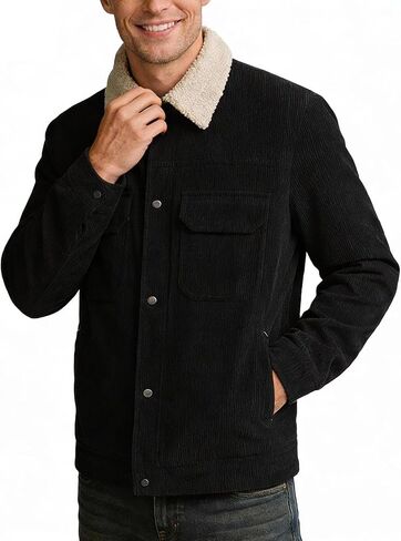 Men's Sherpa Jacket Corduroy Cargo Jacket Winter Fleece Button Coat in Kuwait