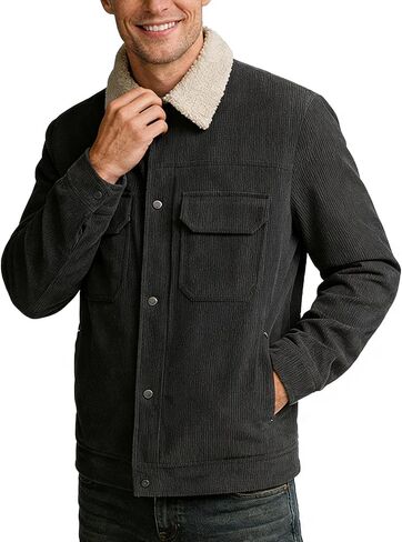 Men's Sherpa Jacket Corduroy Cargo Jacket Winter Fleece Button Coat in Saudi Arabia