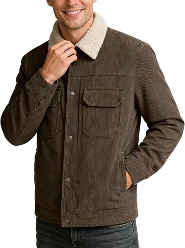 Men's Sherpa Jacket Corduroy Cargo Jacket Winter Fleece Button Coat in Saudi Arabia