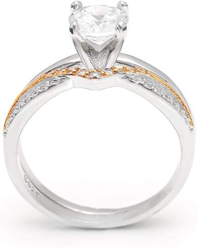 Chiara Wedding Ring Set for Women by Ginger Lyne | Solitaire Engagement Ring with Two Tone White and Gold over Sterling Silver Anniversary Ring for Her | Cubic Zirconia Bridal Jewelry for Her in Saudi Arabia