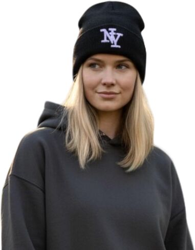 NY Winter Knit Beanie with Logo, Unisex - One Size - Black - Insulated Comfy Hats, Cuffed Design in Saudi Arabia