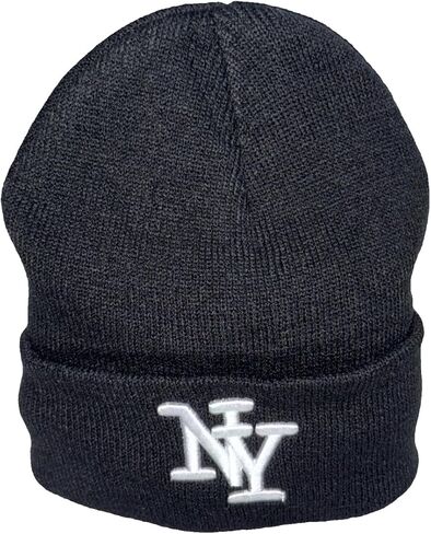 NY Winter Knit Beanie with Logo, Unisex - One Size - Black - Insulated Comfy Hats, Cuffed Design in Saudi Arabia