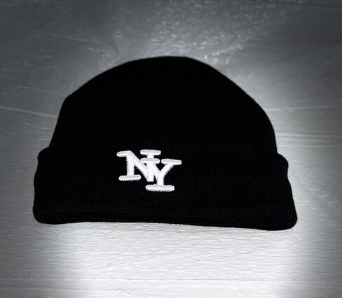 NY Winter Knit Beanie with Logo, Unisex - One Size - Black - Insulated Comfy Hats, Cuffed Design in Saudi Arabia