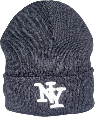 NY Winter Knit Beanie with Logo, Unisex - One Size - Black - Insulated Comfy Hats, Cuffed Design in Saudi Arabia