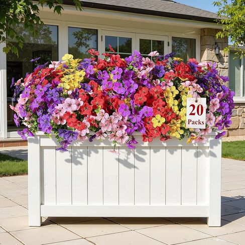 Alupssuc 20 Bundles Artificial Flowers for Outdoor Indoor Decoration, UV Resistant No Fade Fake Plants Eucalyptus, Colorful Faux Spring Flowers for Outside Yard Porch Patio Garden Home Window Box in Kuwait