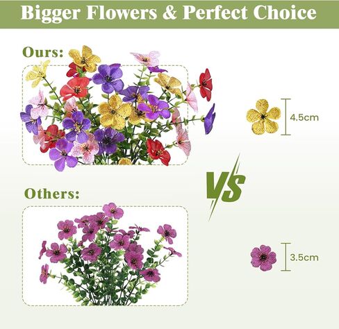 Alupssuc 20 Bundles Artificial Flowers for Outdoor Indoor Decoration, UV Resistant No Fade Fake Plants Eucalyptus, Colorful Faux Spring Flowers for Outside Yard Porch Patio Garden Home Window Box in Kuwait