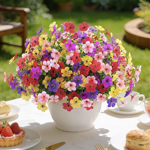 Alupssuc 20 Bundles Artificial Flowers for Outdoor Indoor Decoration, UV Resistant No Fade Fake Plants Eucalyptus, Colorful Faux Spring Flowers for Outside Yard Porch Patio Garden Home Window Box in Kuwait