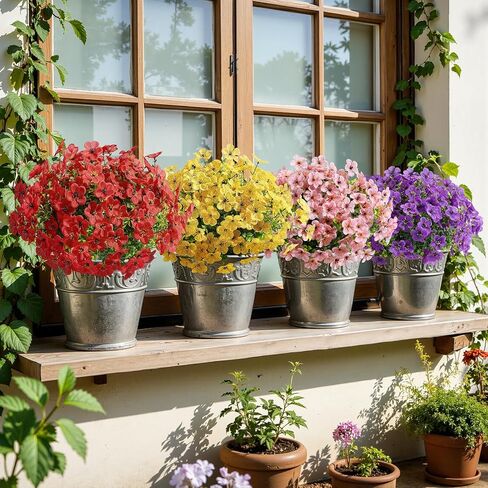 Alupssuc 20 Bundles Artificial Flowers for Outdoor Indoor Decoration, UV Resistant No Fade Fake Plants Eucalyptus, Colorful Faux Spring Flowers for Outside Yard Porch Patio Garden Home Window Box in Kuwait