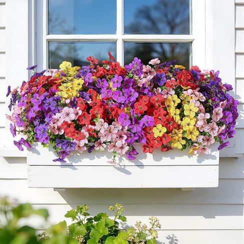 Alupssuc 20 Bundles Artificial Flowers for Outdoor Indoor Decoration, UV Resistant No Fade Fake Plants Eucalyptus, Colorful Faux Spring Flowers for Outside Yard Porch Patio Garden Home Window Box in Kuwait