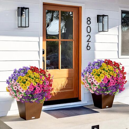 FGSAEOR 12 Bundles Artificial Flowers for Outdoor Indoor, Faux Flower Daisy with Eucalyptus Leaves Fake Plants Greenery, Garden Home Decor for Boxwood Porch Patio in Saudi Arabia