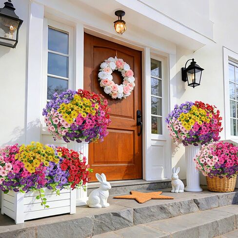 FGSAEOR 12 Bundles Artificial Flowers for Outdoor Indoor, Faux Flower Daisy with Eucalyptus Leaves Fake Plants Greenery, Garden Home Decor for Boxwood Porch Patio in Saudi Arabia