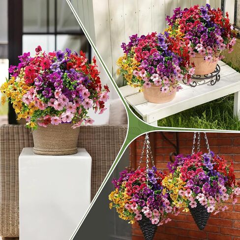 FGSAEOR 12 Bundles Artificial Flowers for Outdoor Indoor, Faux Flower Daisy with Eucalyptus Leaves Fake Plants Greenery, Garden Home Decor for Boxwood Porch Patio in Saudi Arabia