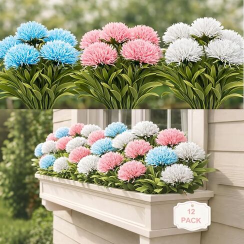 FGSAEOR 12 Bundles Artificial Flowers for Outdoor Indoor, Faux Flower Daisy with Eucalyptus Leaves Fake Plants Greenery, Garden Home Decor for Boxwood Porch Patio in Saudi Arabia