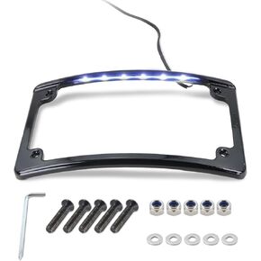 Curved LED License Plate Frame with Light Compatible with Harley Davidson 4" x 7" License Plate (Black) in Kuwait