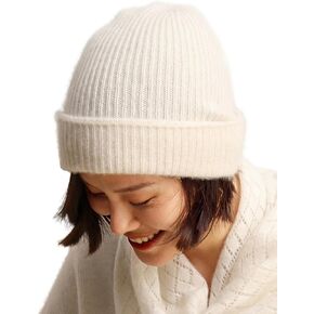 Womens Hat Winter Warm Merino Wool Cashmere Oversized Ribbed Cuffed Beanie in Kuwait