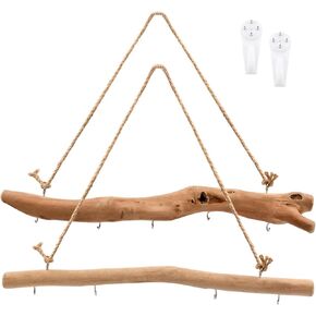 2 قطعة 15 بوصة من الخشب الطبيعي المزخرف بفروع المزرعة المنزلية لتزيين الحائط ومنظمات المجوهرات المعلقة مع 5 خطافات ديكور لبيت المزرعة وديكور الحائط المنزلي in Kuwait