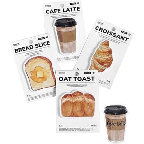 وسادات ملاحظات لاصقة مكونة من 4 قطع، تصميمات خبز توست كرواسون مضحكة لفنجان القهوة، هدية ملاحظات لاصقة لطيفة مفضلة لمكتب المكتب، المدرسة، المكتب، المنزل، الشاشات، المقهى in Kuwait