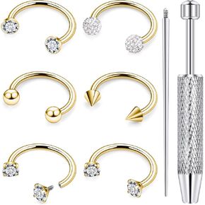 18G 16G 14G Horseshoe Septum Nose Ring Piercing Jewelry Stainless Steel Internal Thread Circular Barbell Daith Rook Earring Snake Bite Lip Ring Piercing Jewelry for Women Silver Black Gold in Kuwait