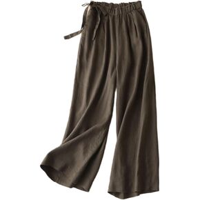 Irsutey Woman Wide Leg Linen Pants High Waist Drawstring Flowy Plain Casual Baggy Trousers Lightweight Summer Pants in Kuwait
